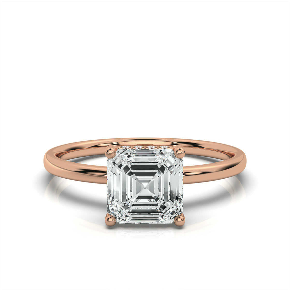 Asscher Solitaire Ring with Hidden Halo