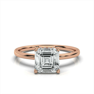 Asscher Solitaire Ring with Hidden Halo