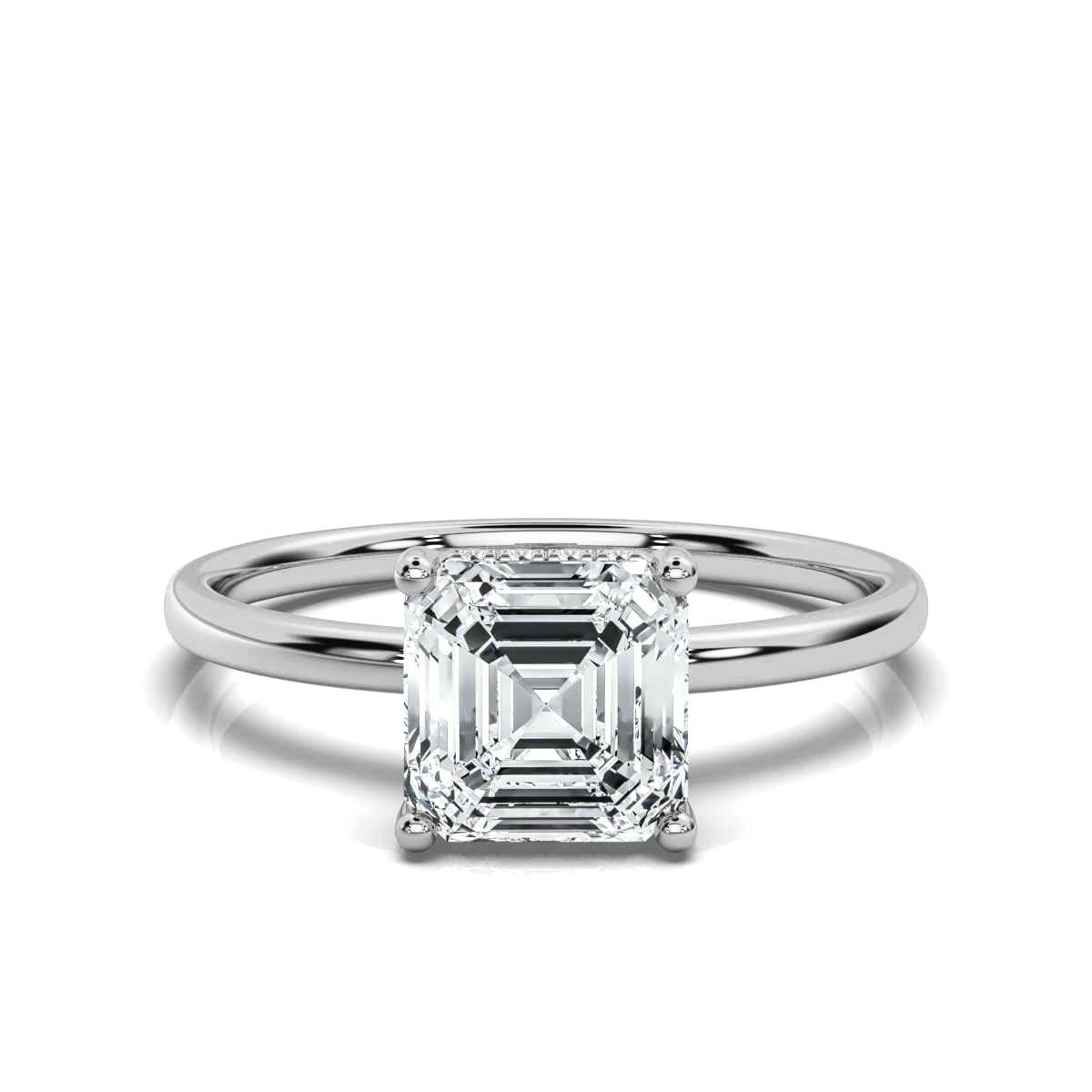 Asscher Solitaire Ring with Hidden Halo