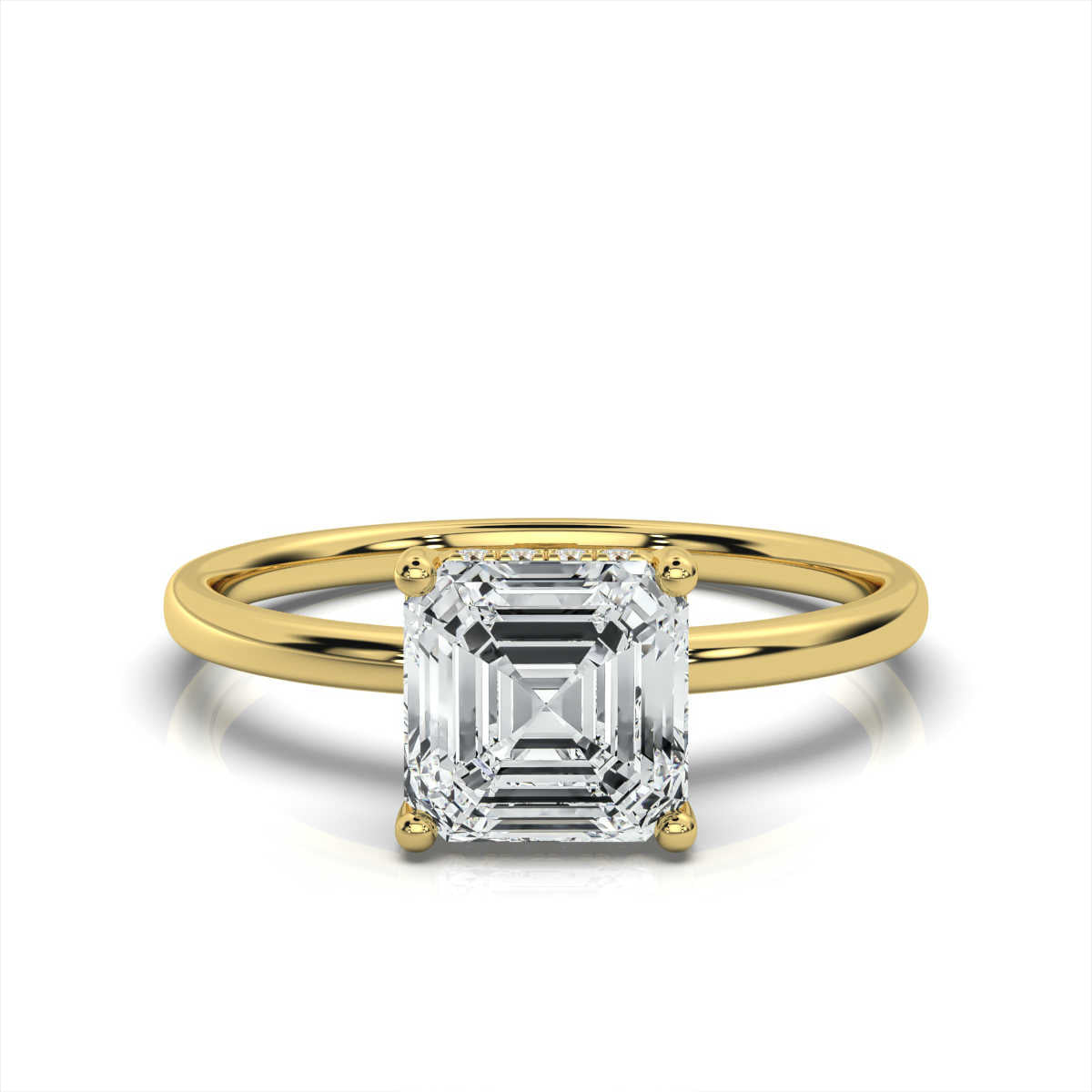 Asscher Solitaire Ring with Hidden Halo