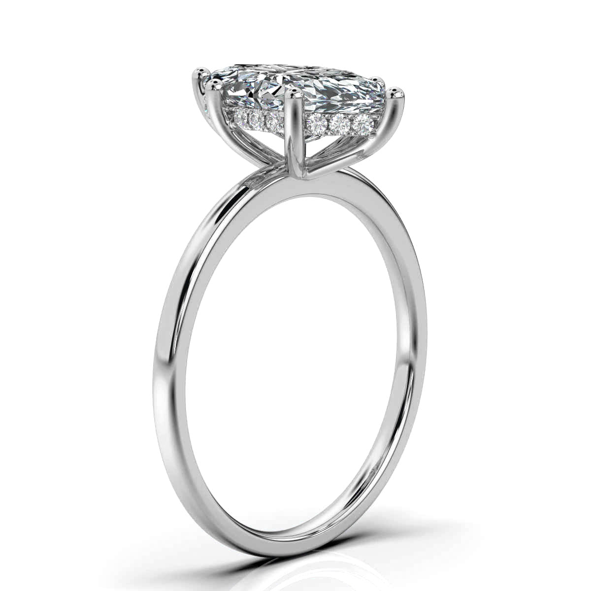 Marquise Solitaire Ring with Hidden Halo