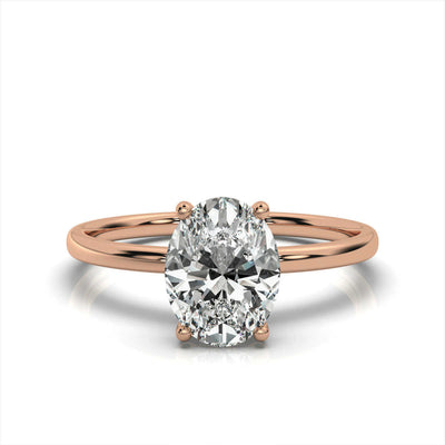 Oval Solitaire Ring with Hidden Halo