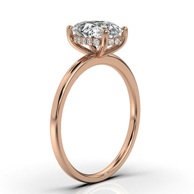 Oval Solitaire Ring with Hidden Halo