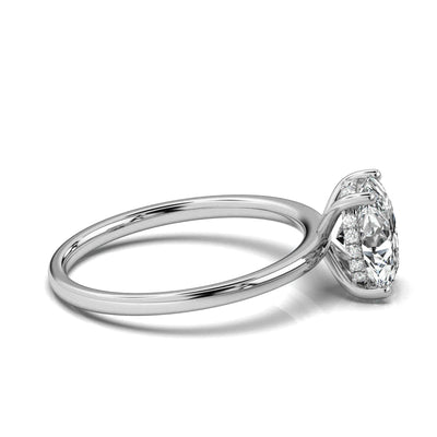 Oval Solitaire Ring with Hidden Halo