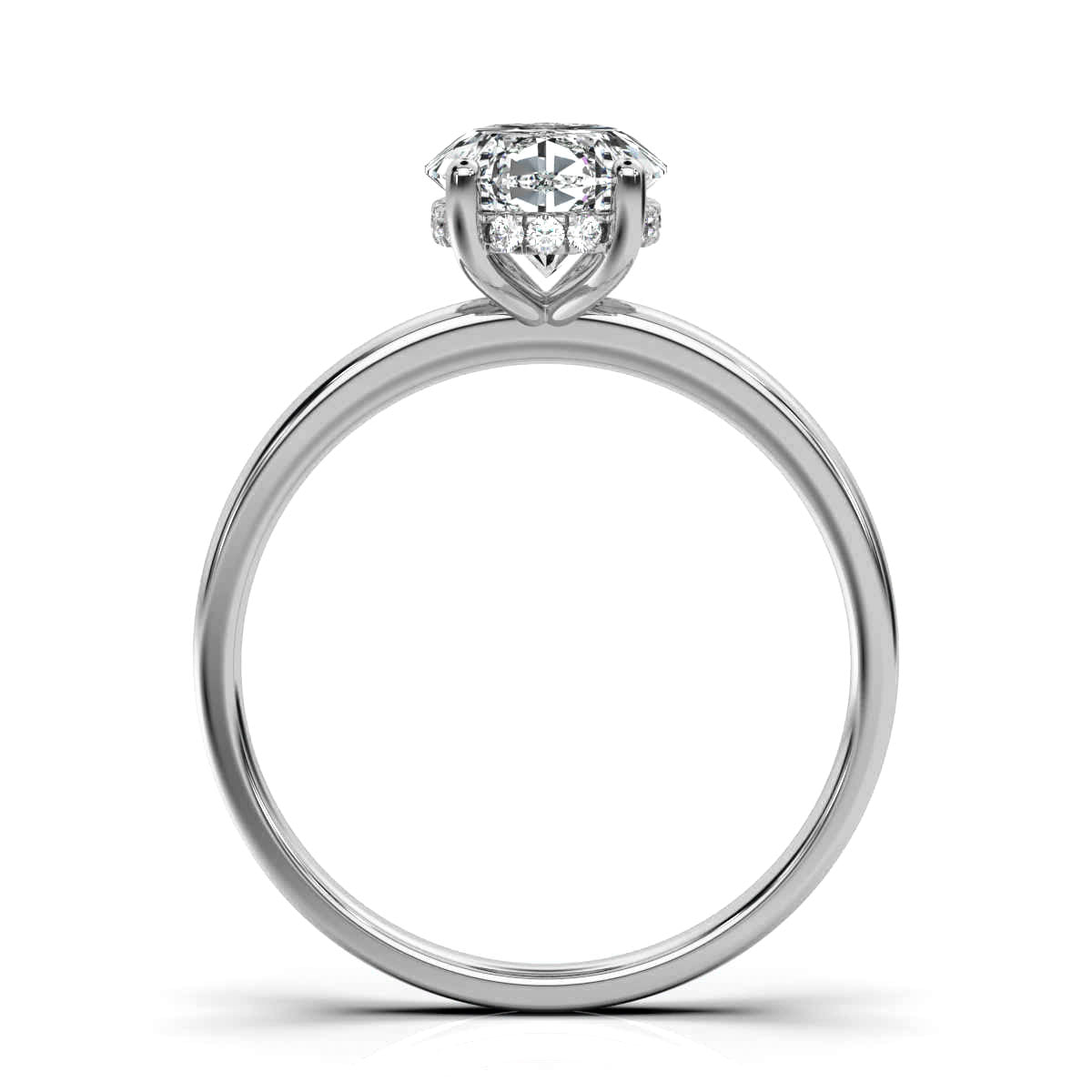 Oval Solitaire Ring with Hidden Halo