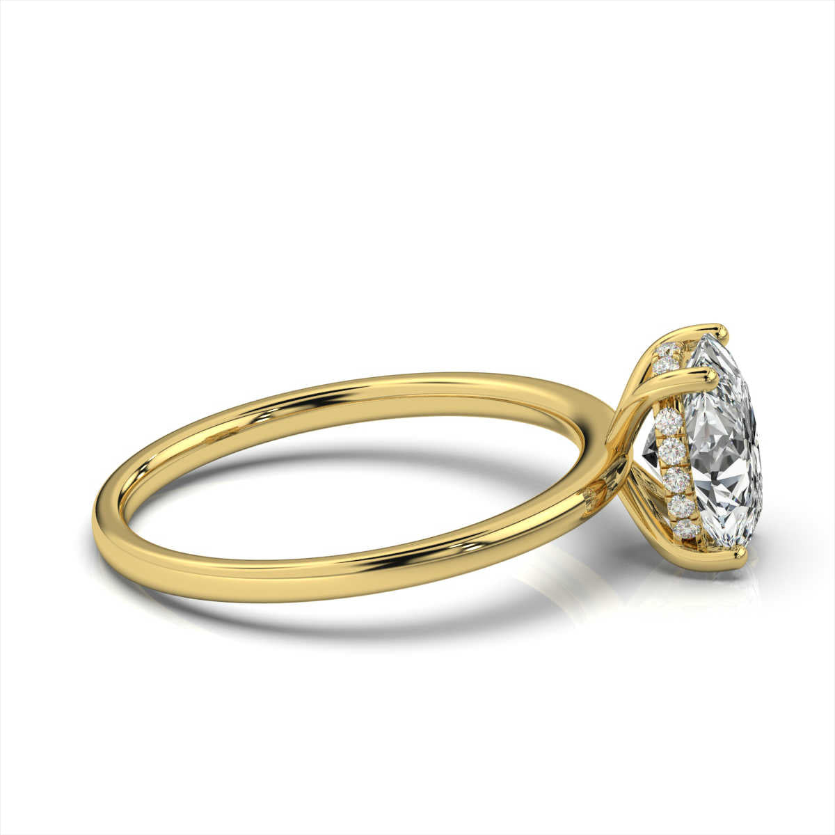 Oval Solitaire Ring with Hidden Halo