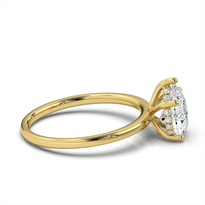 Pear Solitaire Ring with Hidden Halo