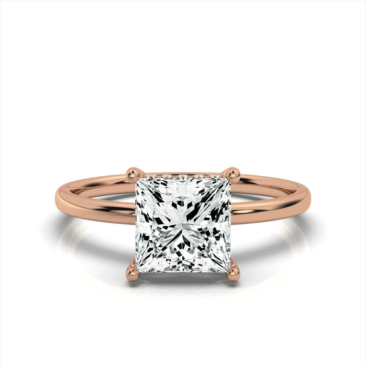 Princess Cut Solitaire Ring with Hidden Halo