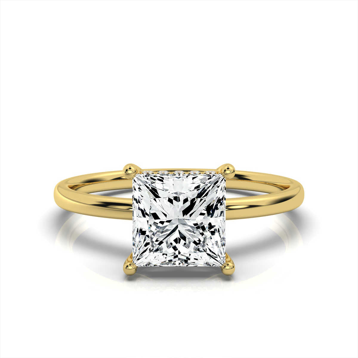 Princess Cut Solitaire Ring with Hidden Halo