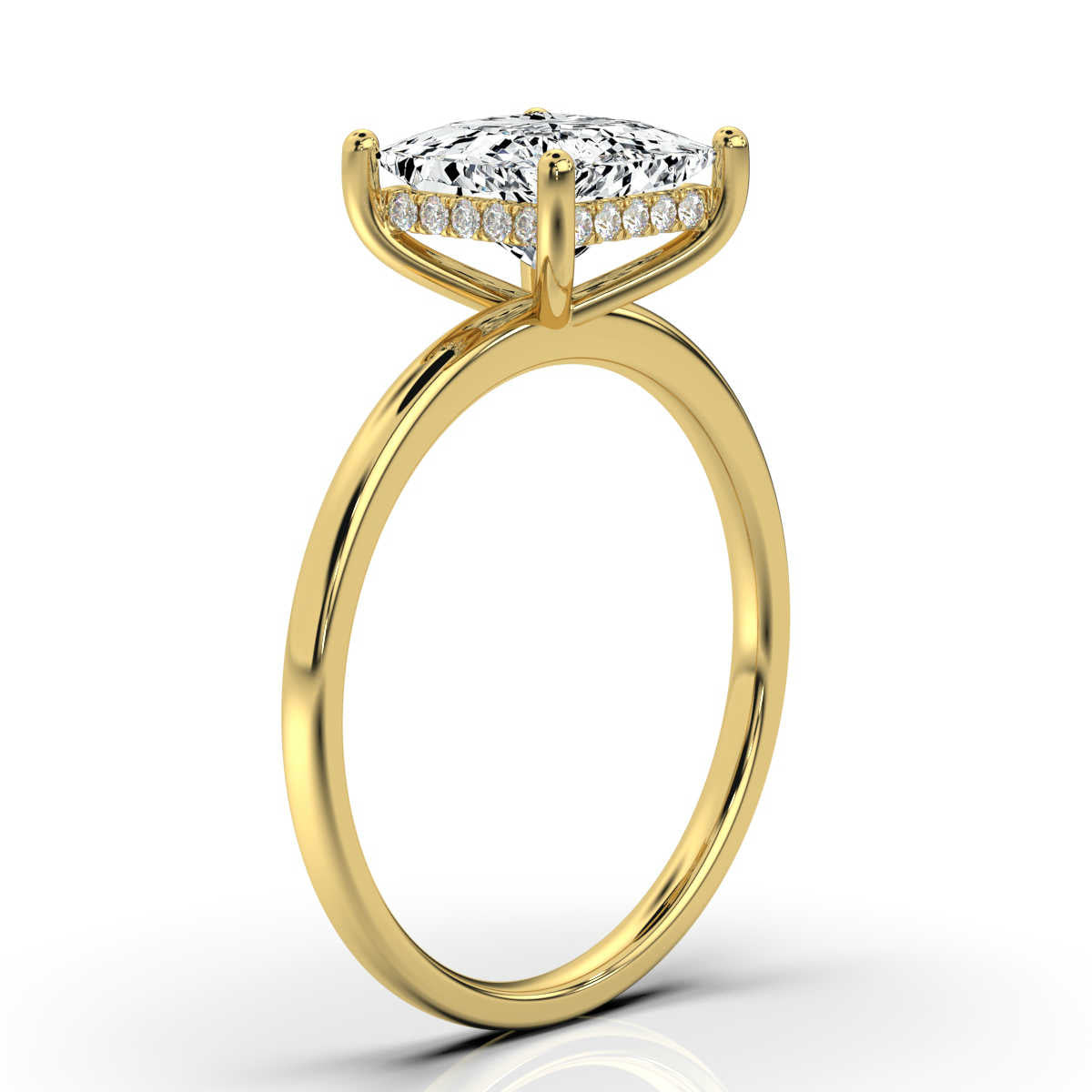 Princess Cut Solitaire Ring with Hidden Halo