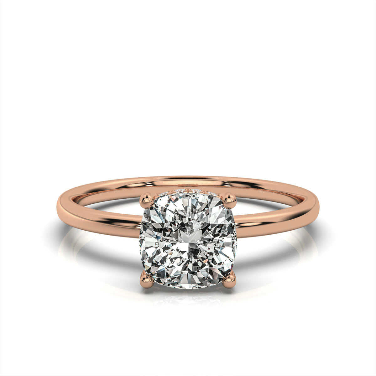 Cushion Solitaire Ring with Hidden Halo