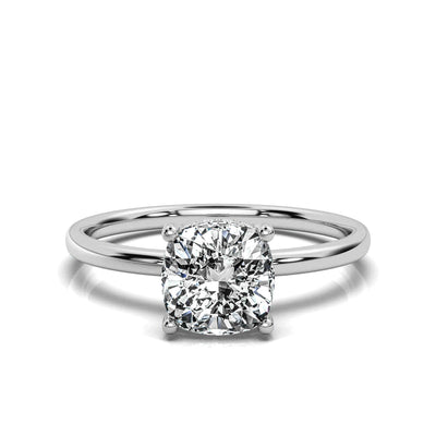 Cushion Solitaire Ring with Hidden Halo