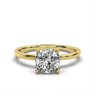 Cushion Solitaire Ring with Hidden Halo