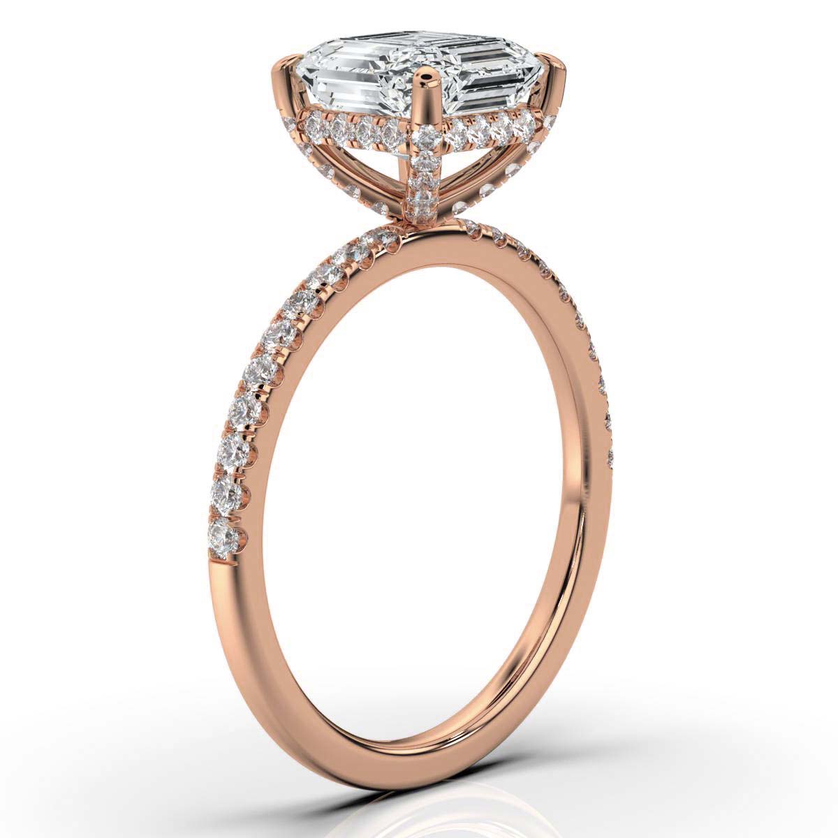 Asscher Pave Prong Ring with Hidden Halo