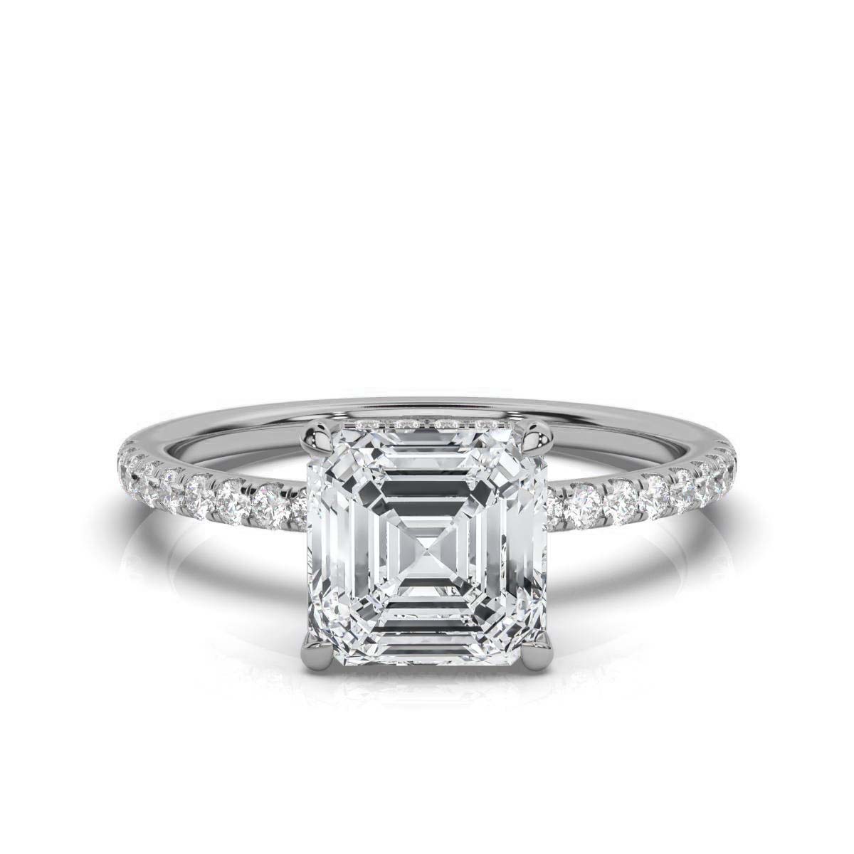 Asscher Pave Prong Ring with Hidden Halo