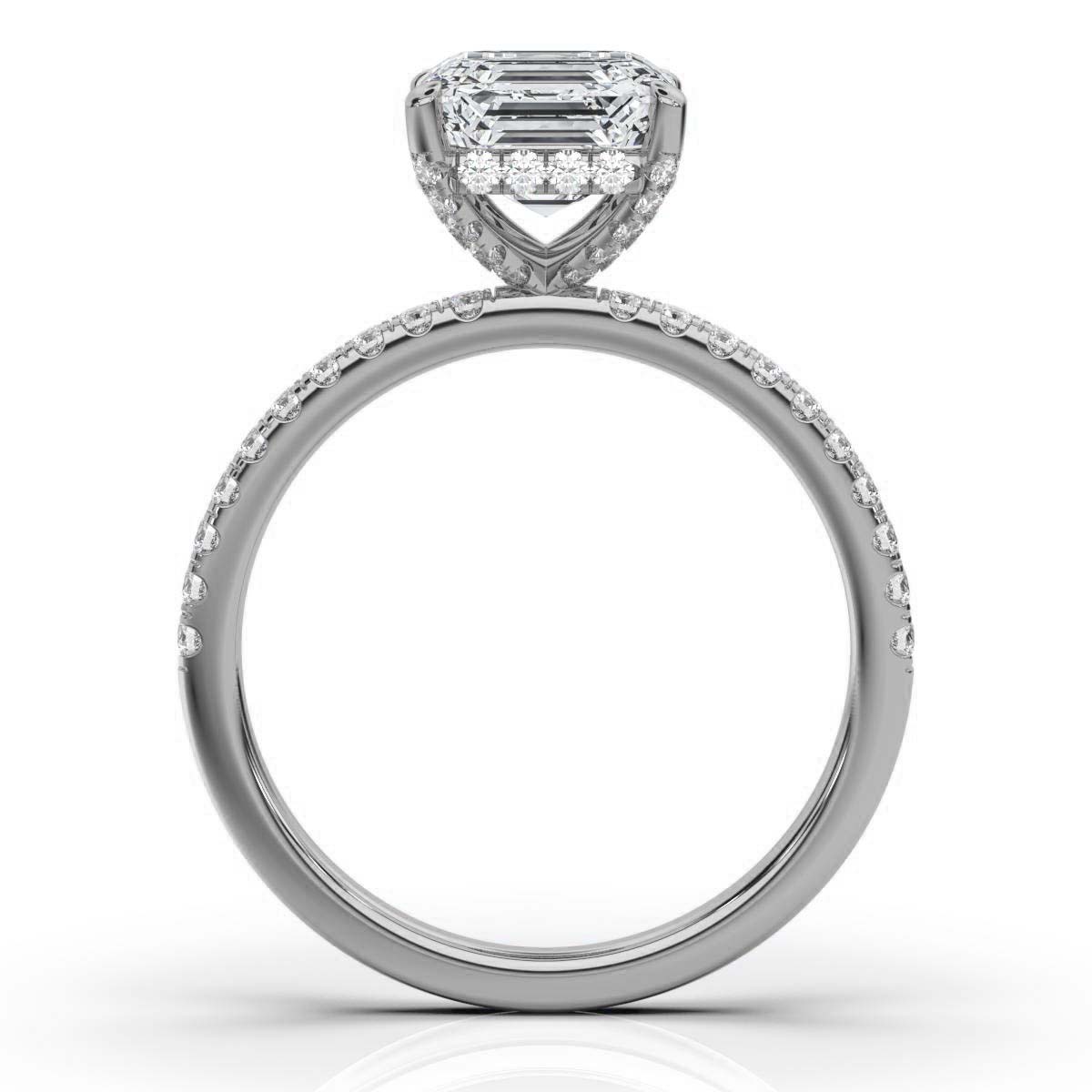 Asscher Pave Prong Ring with Hidden Halo