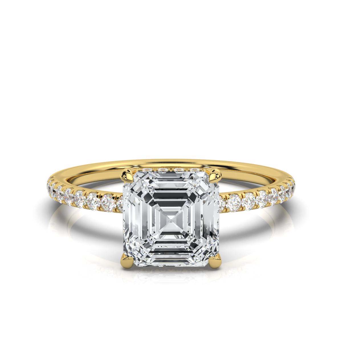 Asscher Pave Prong Ring with Hidden Halo