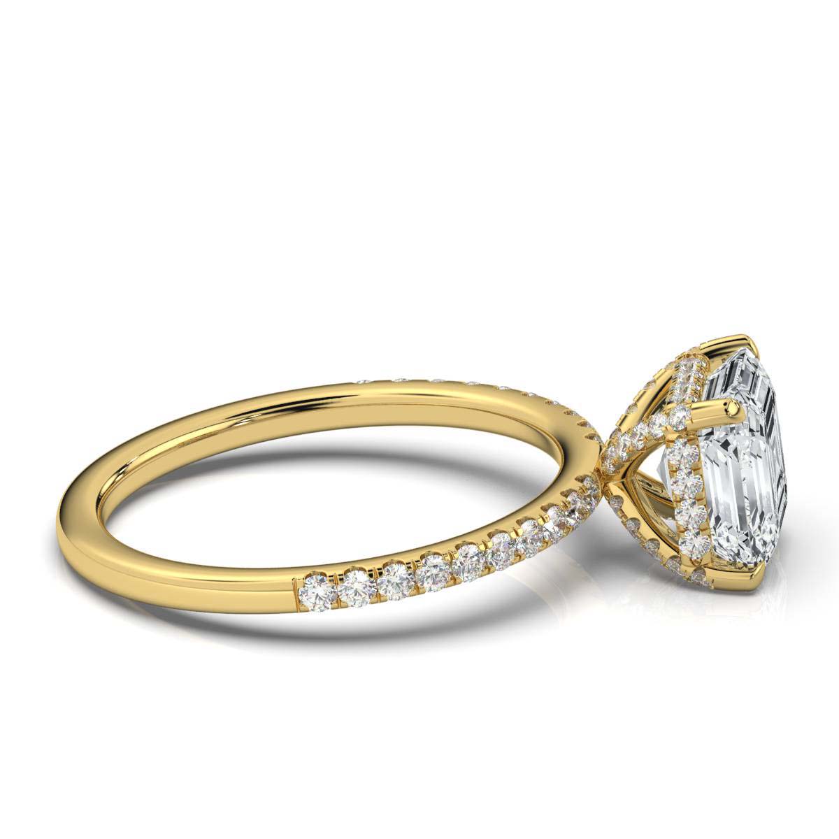 Asscher Pave Prong Ring with Hidden Halo