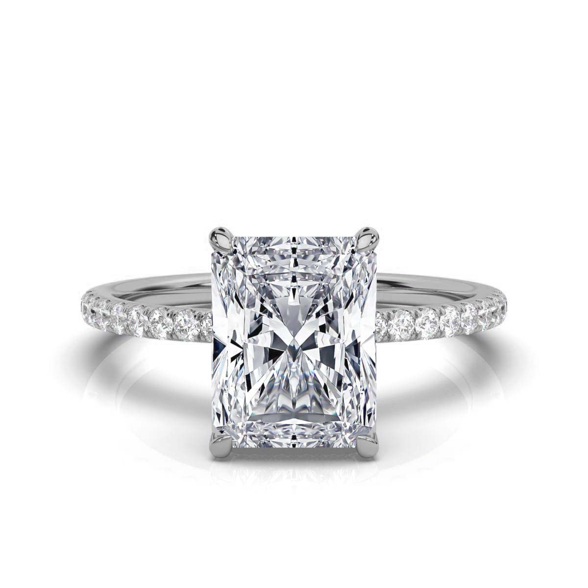 Radiant Pave Prong Ring with Hidden Halo