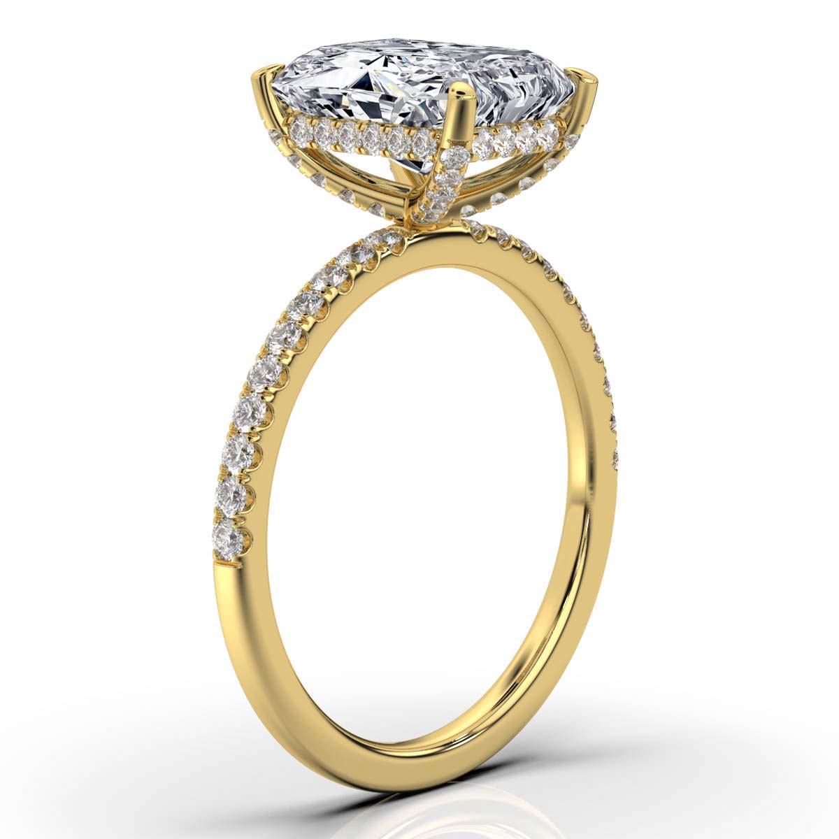 Radiant Pave Prong Ring with Hidden Halo