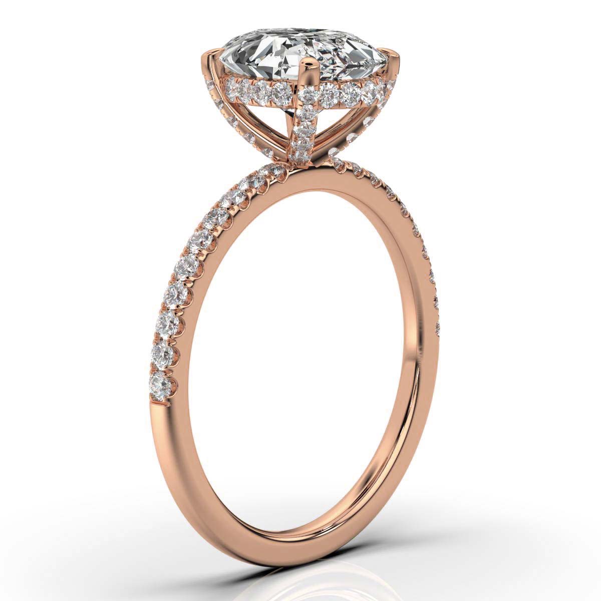 Oval Pave Prong Ring with Hidden Halo