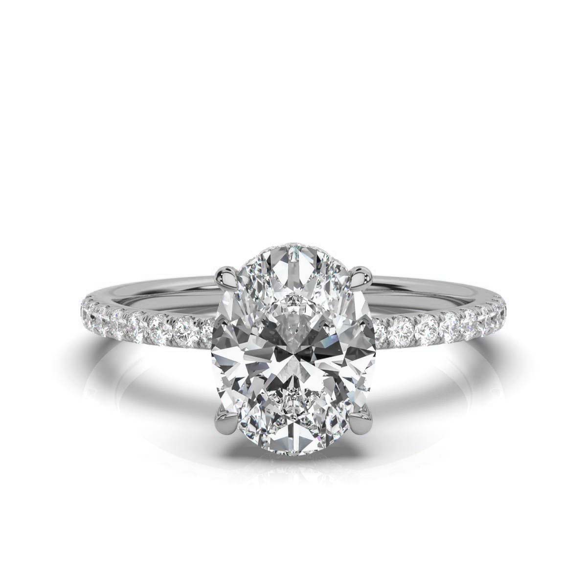 Oval Pave Prong Ring with Hidden Halo