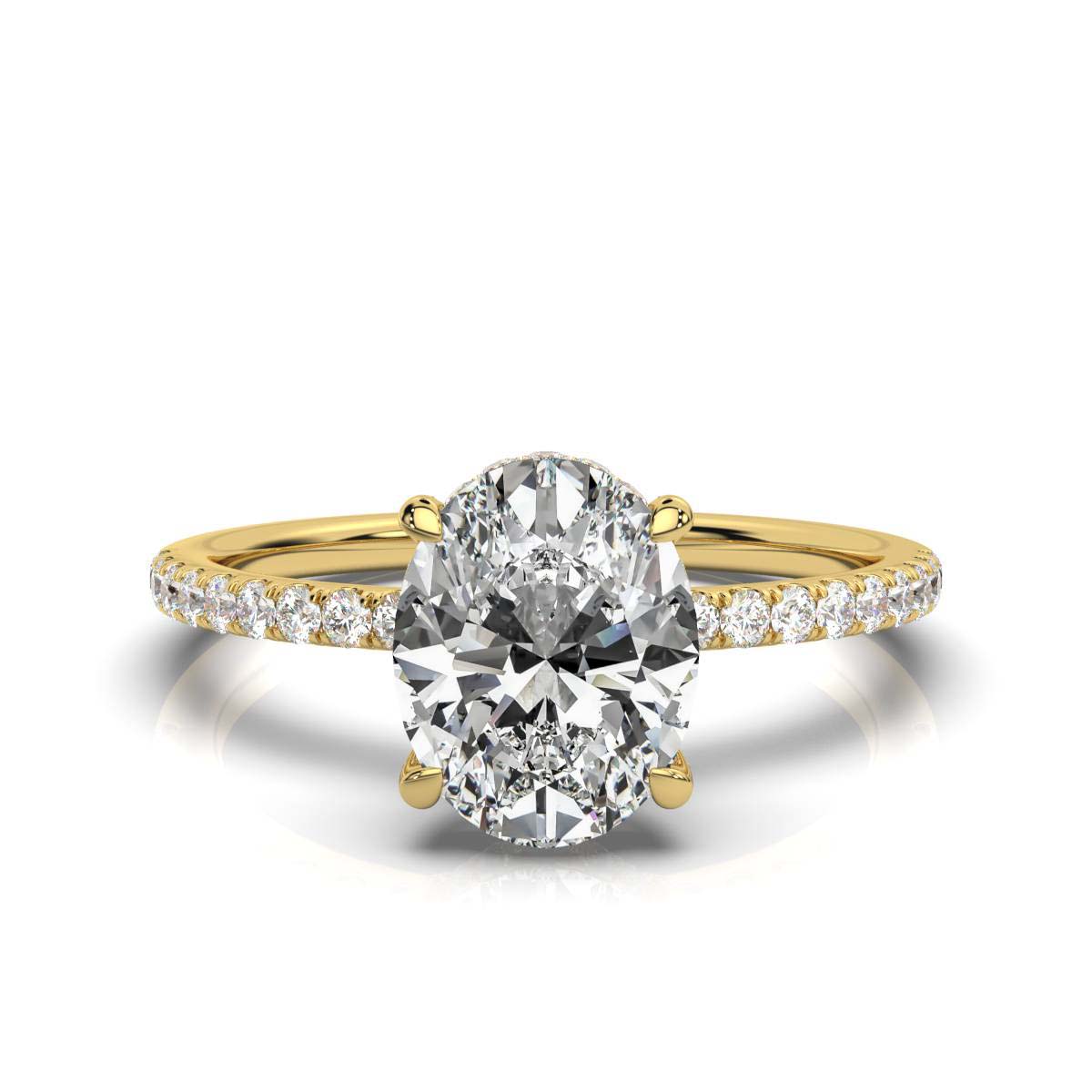 Oval Pave Prong Ring with Hidden Halo