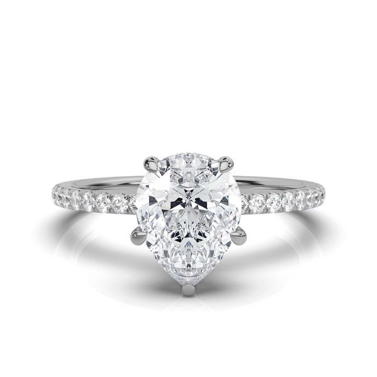 Pear Pave Prong Ring with Hidden Halo