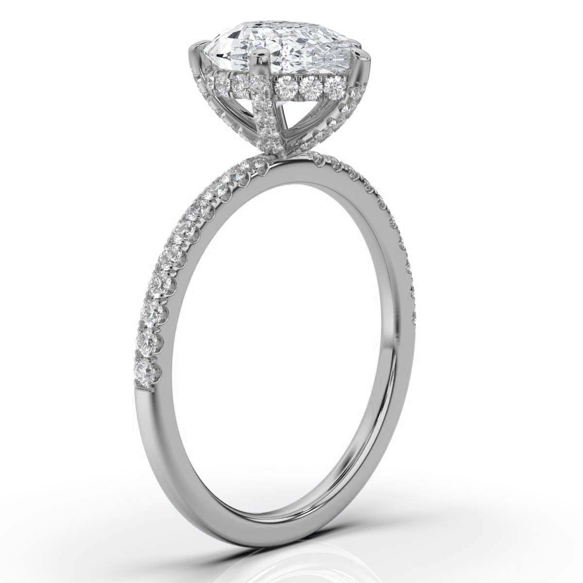 Pear Pave Prong Ring with Hidden Halo