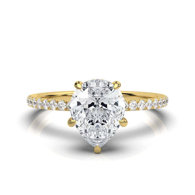 Pear Pave Prong Ring with Hidden Halo