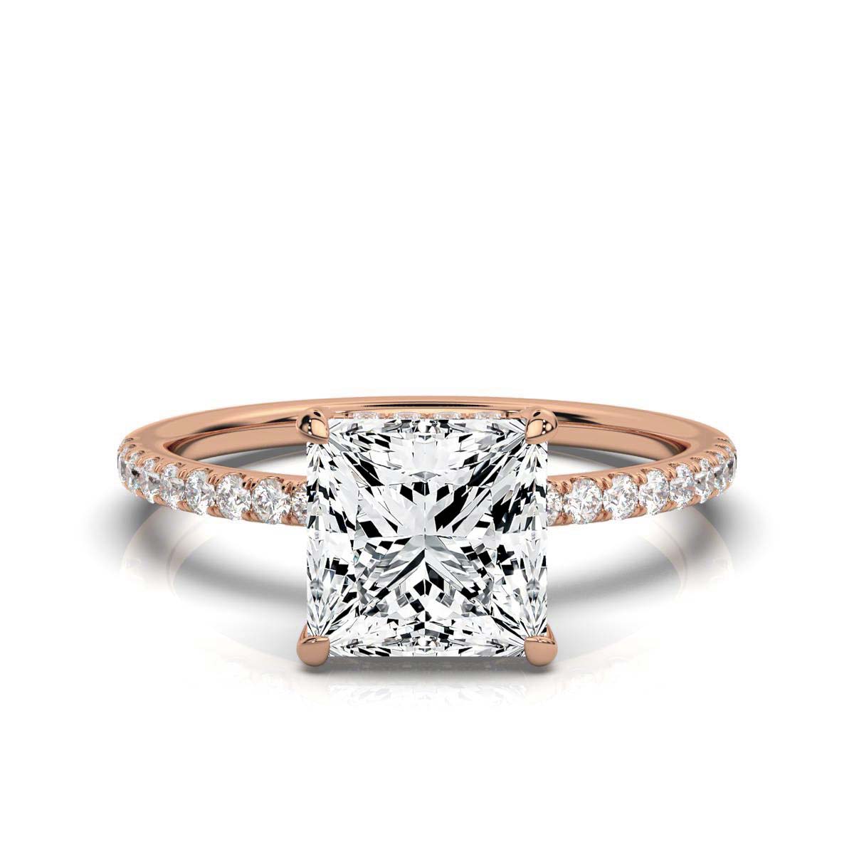 Princess Pave Prong Ring with Hidden Halo