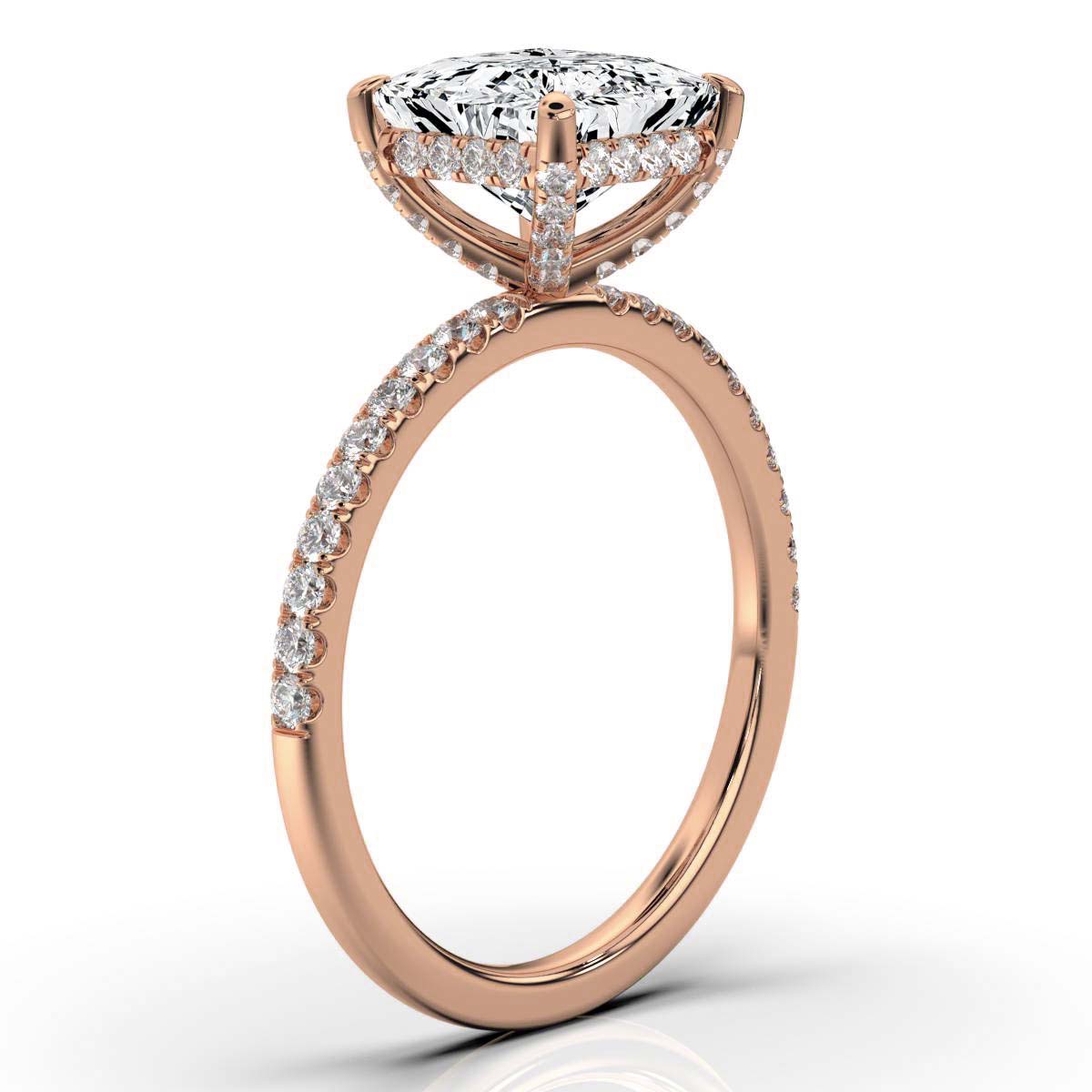 Princess Pave Prong Ring with Hidden Halo