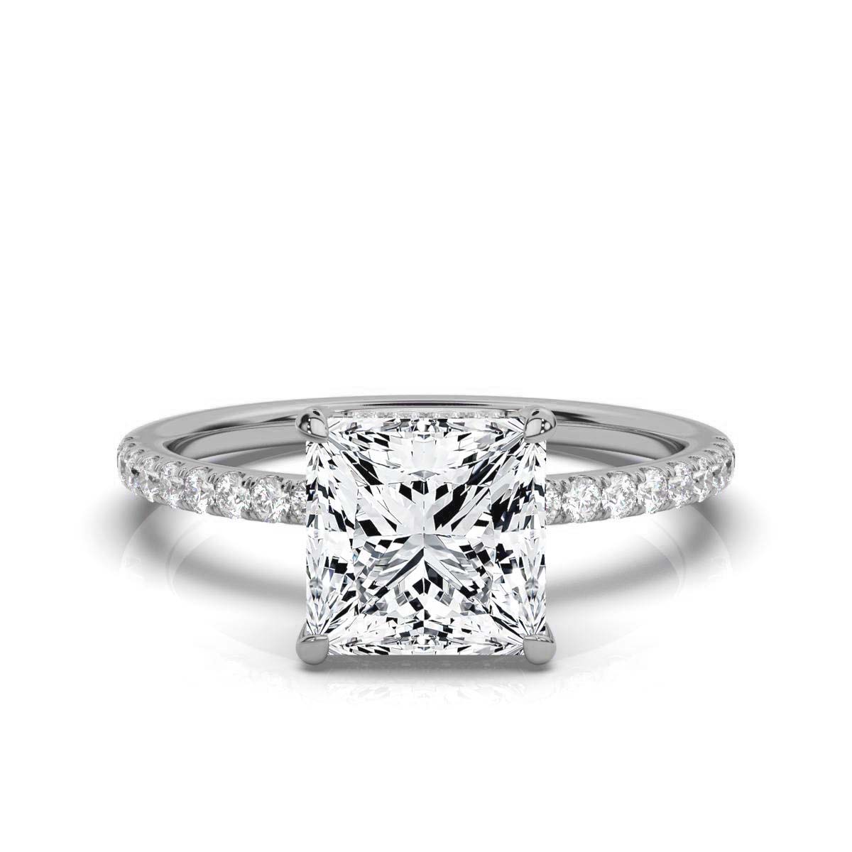 Princess Pave Prong Ring with Hidden Halo