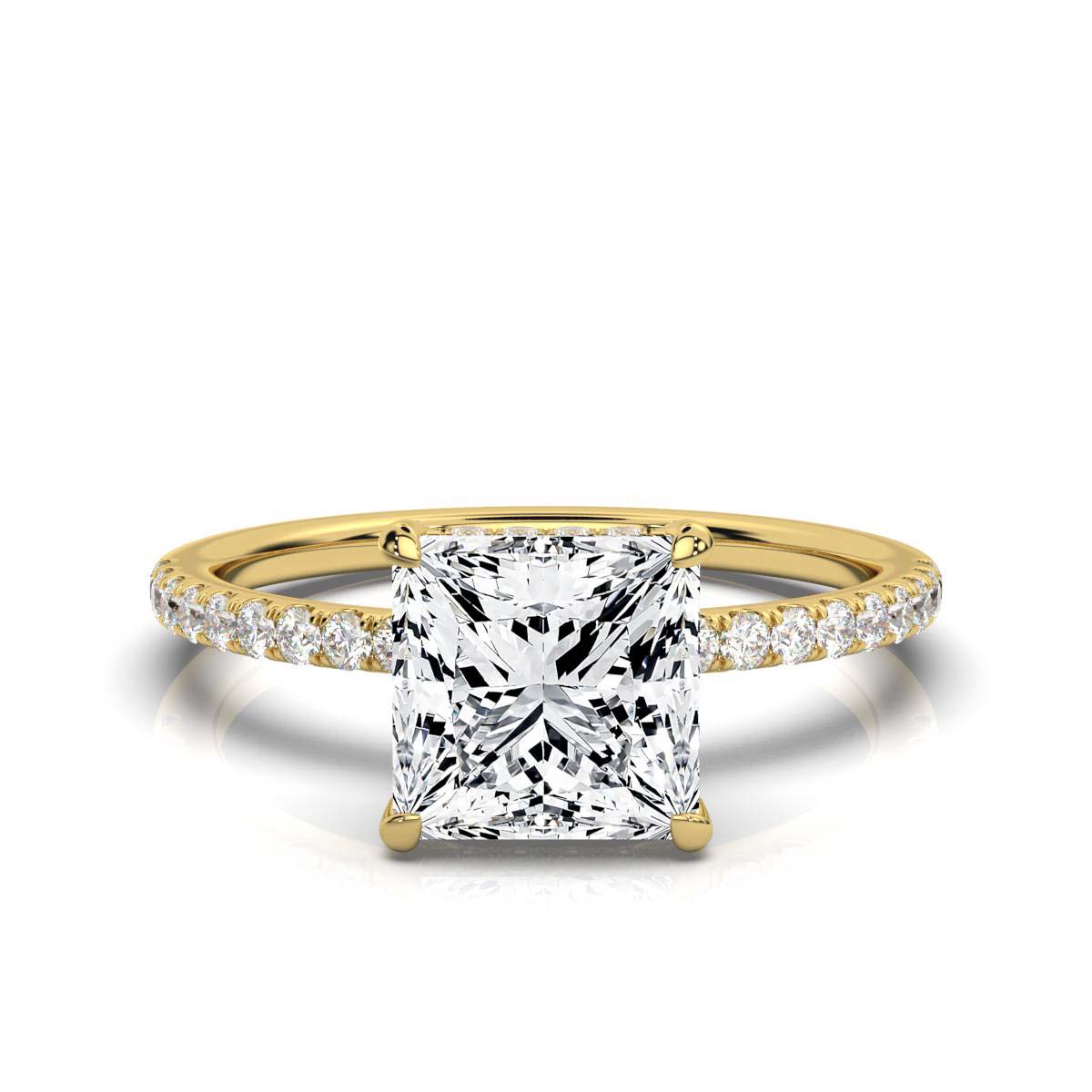 Princess Pave Prong Ring with Hidden Halo