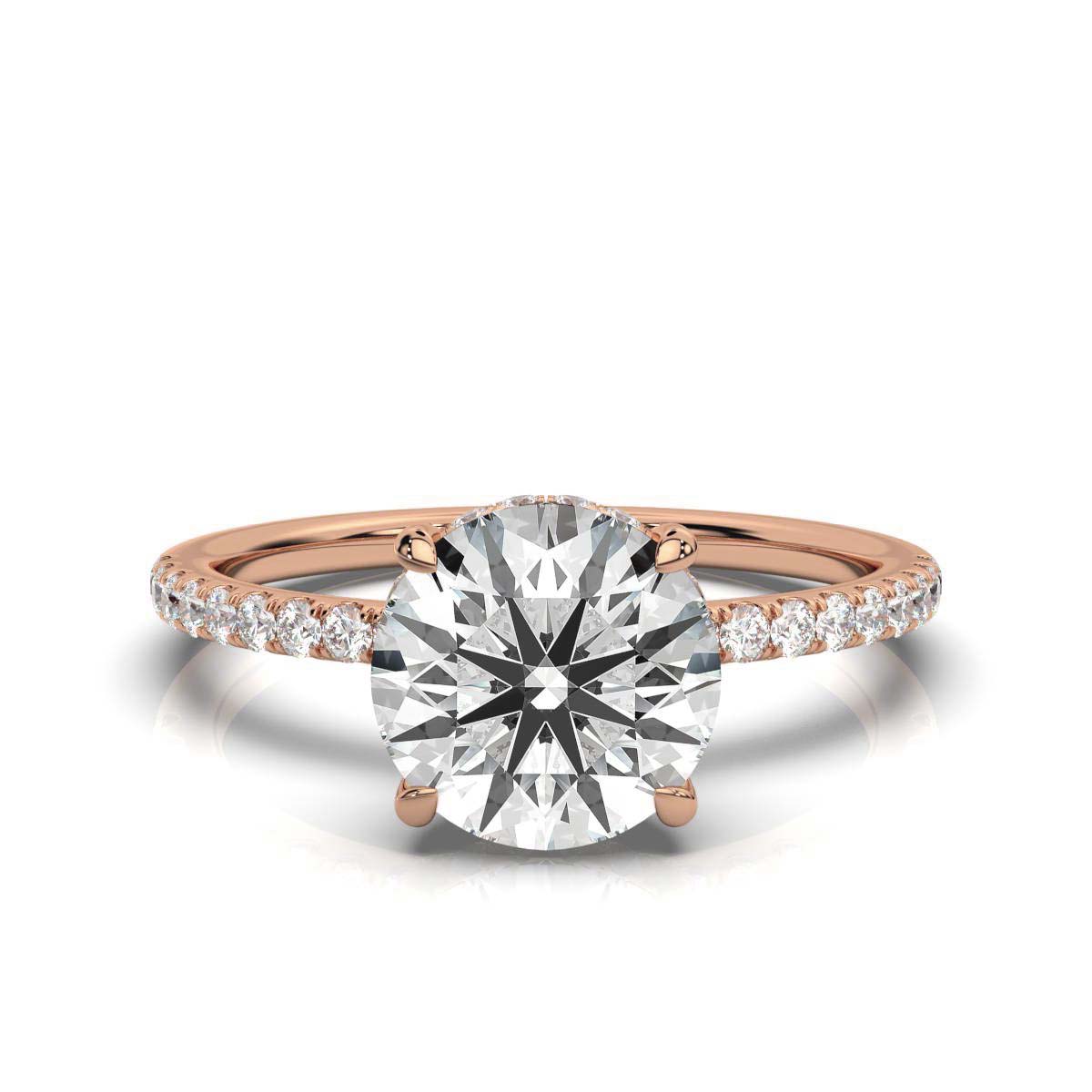 Round Pave Prong Ring with Hidden Halo