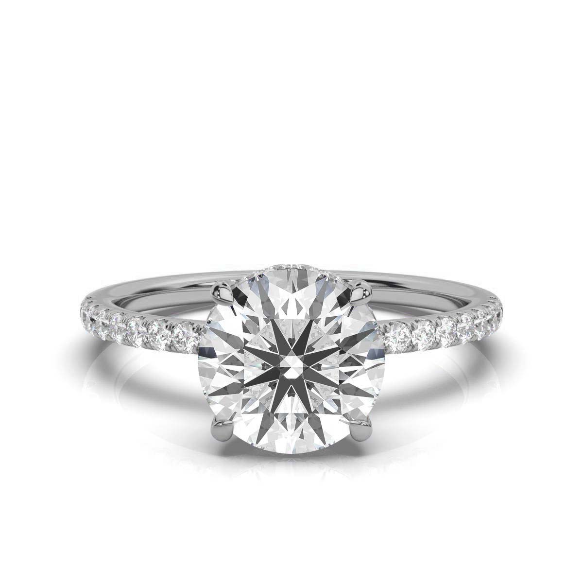 Round Pave Prong Ring with Hidden Halo