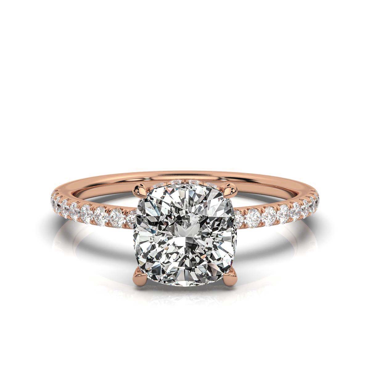 Cushion Pave Prong Ring with Hidden Halo