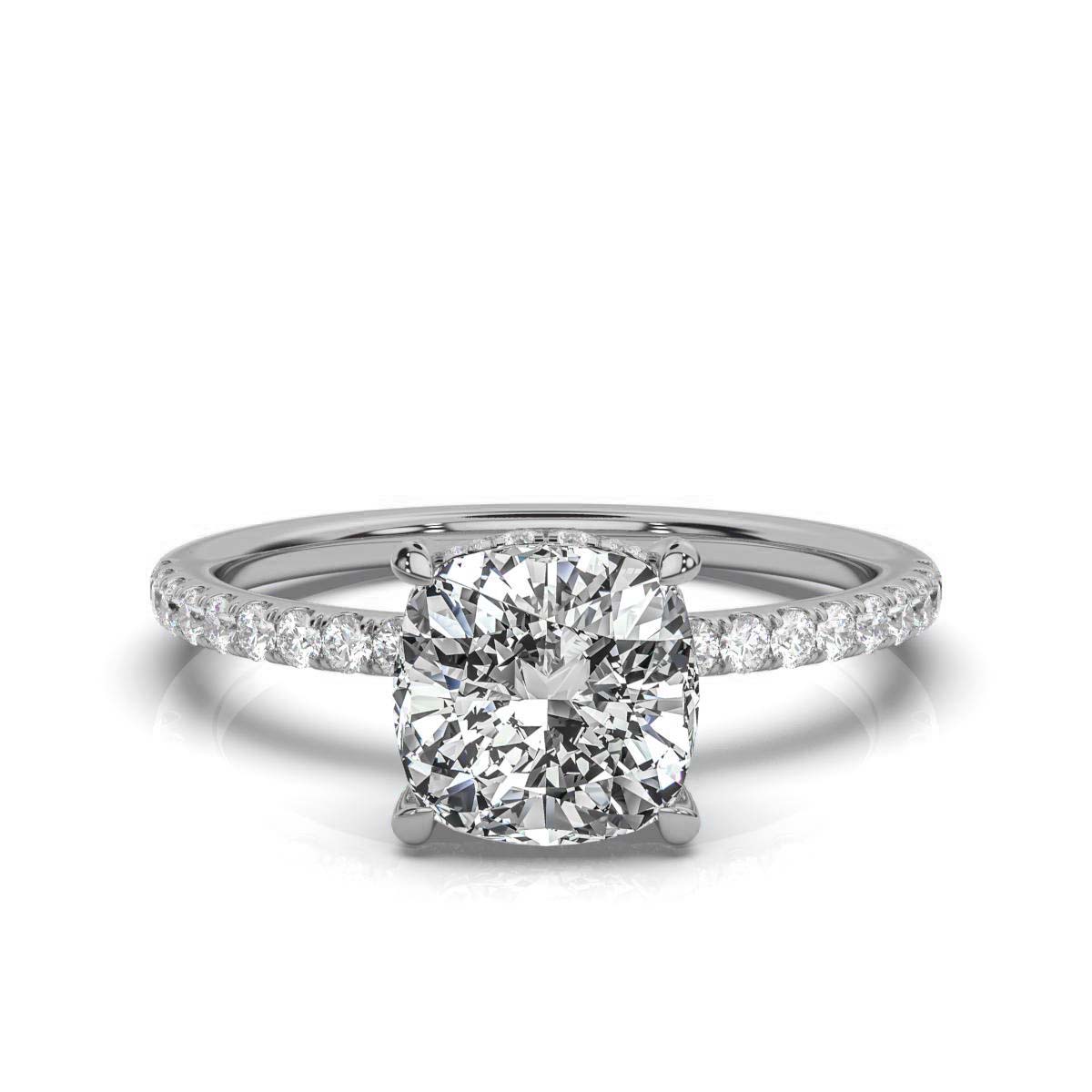 Cushion Pave Prong Ring with Hidden Halo