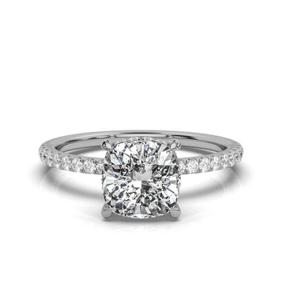 Cushion Pave Prong Ring with Hidden Halo