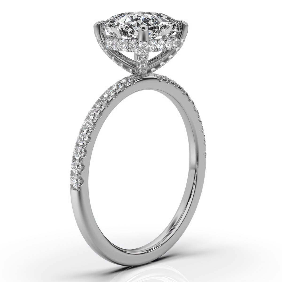 Cushion Pave Prong Ring with Hidden Halo