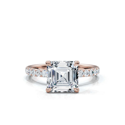 Asscher Single Row Pave Solitaire Ring