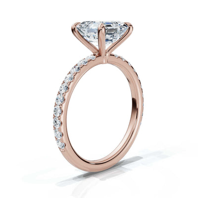 Asscher Single Row Pave Solitaire Ring