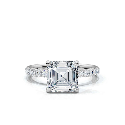 Asscher Single Row Pave Solitaire Ring