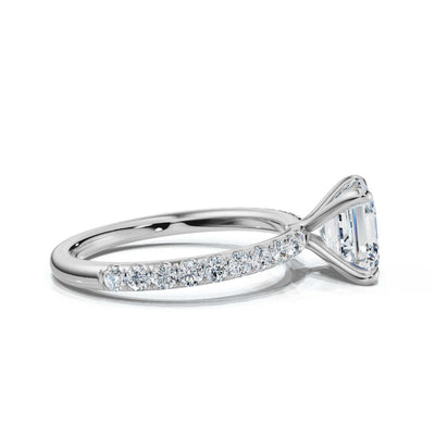 Asscher Single Row Pave Solitaire Ring