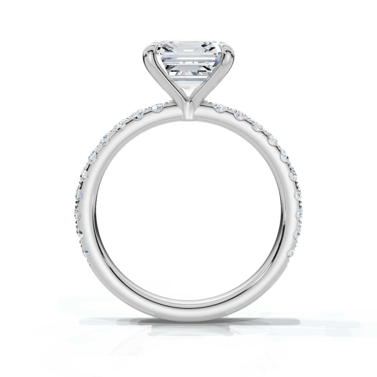 Asscher Single Row Pave Solitaire Ring