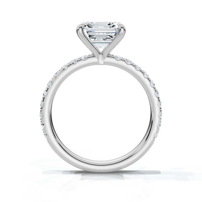 Asscher Single Row Pave Solitaire Ring