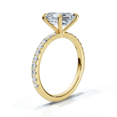 Asscher Single Row Pave Solitaire Ring