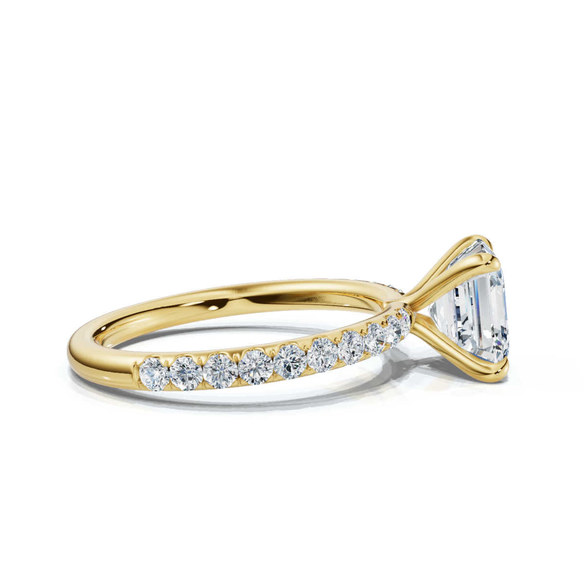 Asscher Single Row Pave Solitaire Ring