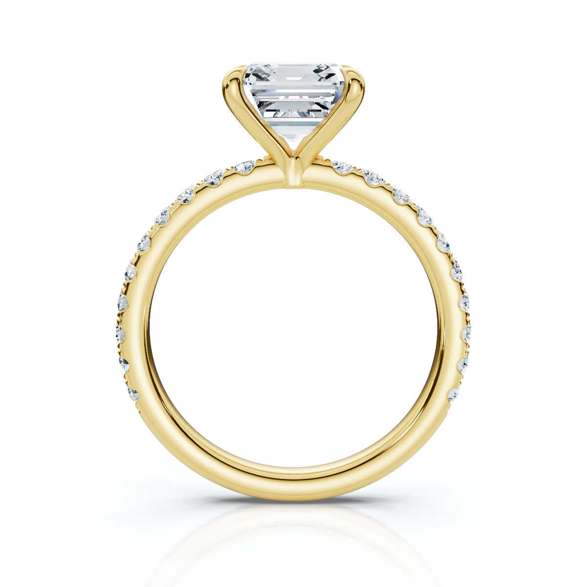 Asscher Single Row Pave Solitaire Ring