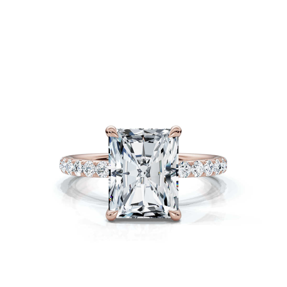 Radiant Single Row Pave Solitaire Ring